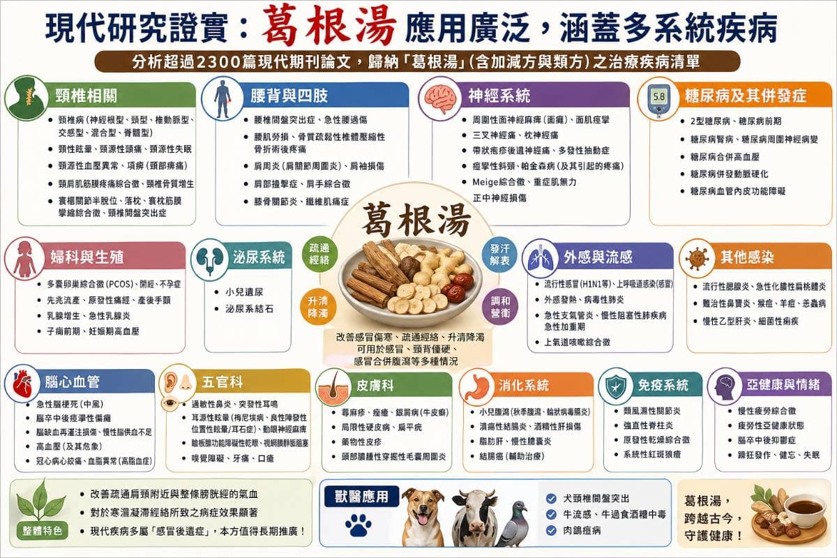 葛根湯可以改善的疾病非常多