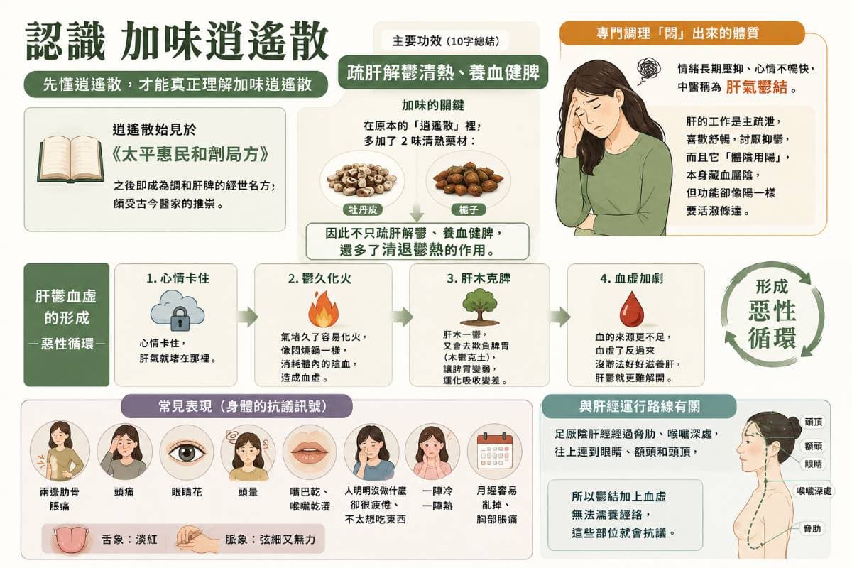 肝鬱脾虛，久鬱化火的人適合服用加味逍遙散