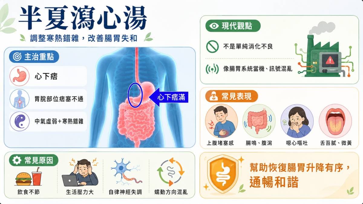 半夏瀉心湯主要改善心下痞證