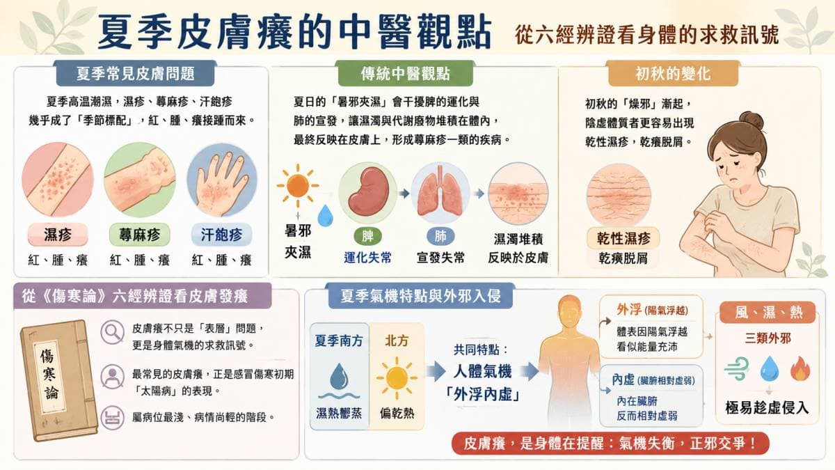夏季與秋季都容易出現皮膚發癢