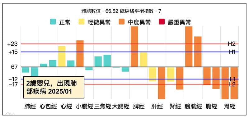 出現肺部疾病的嬰兒，呈現一派陽虛經絡體質