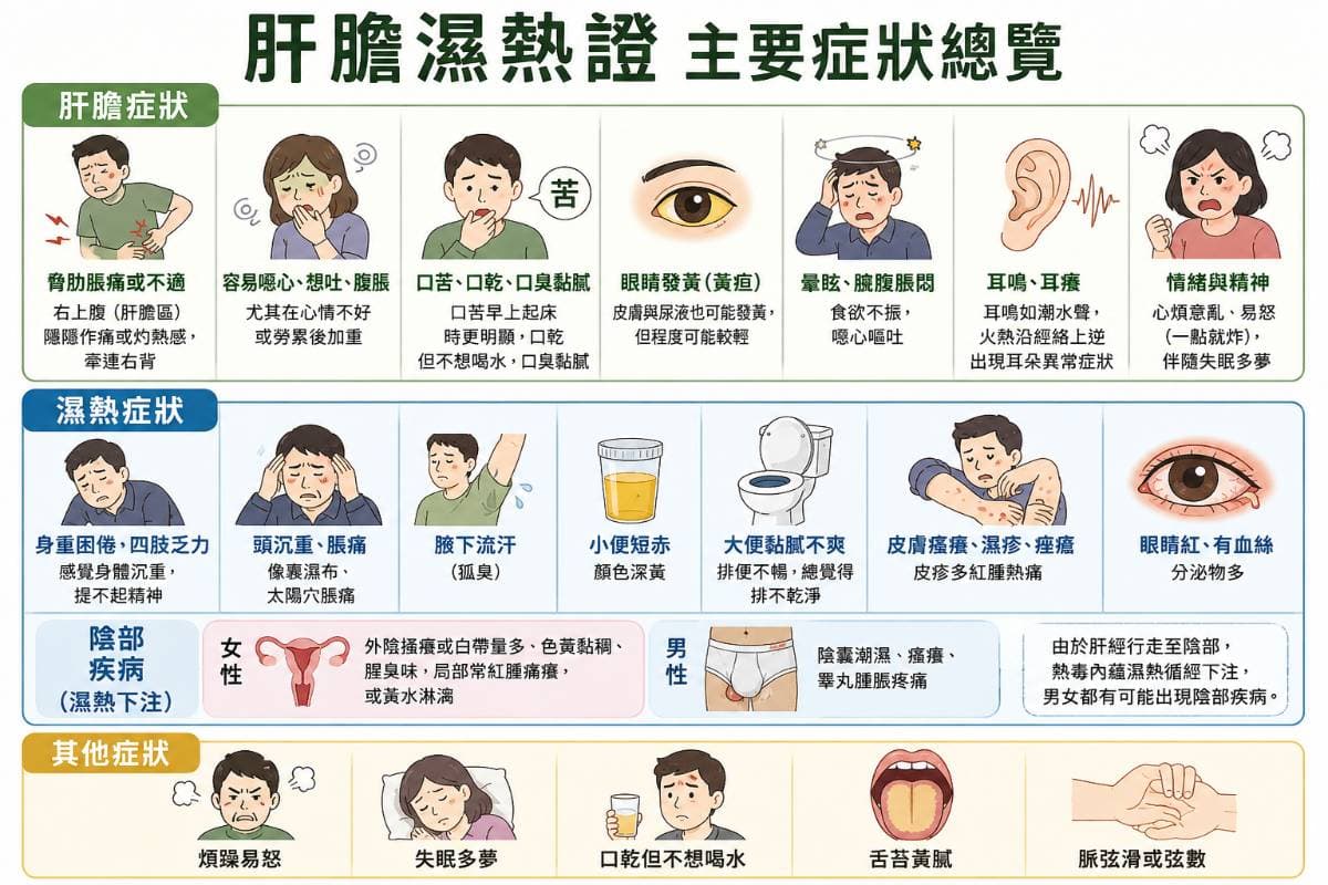 肝膽濕熱證的主要症狀