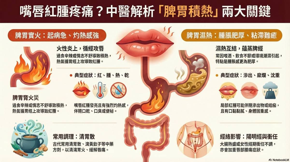 古人認為嘴唇腫最常見的原因是脾胃濕熱