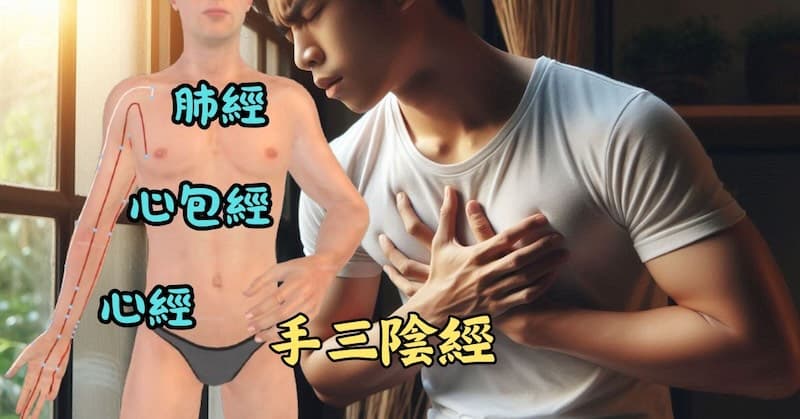 胸悶通常與手三陰經(（肺經、心包經、心經）)氣血不足有關聯