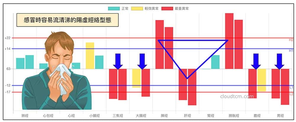 陽虛經絡體質的人，感冒時最容易流清涕或白痰