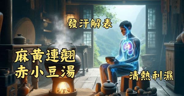 麻黃連翹赤小豆湯發汗解表，清熱利濕