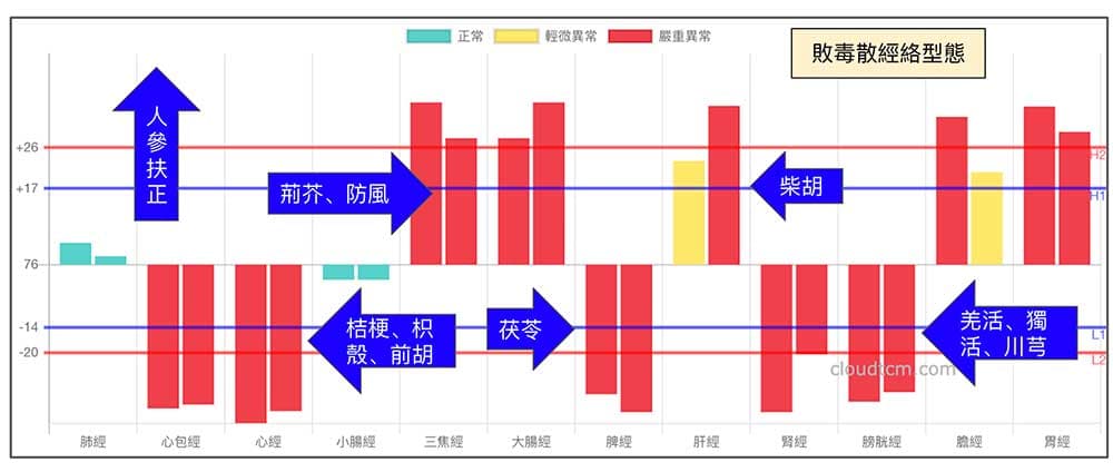 適用於敗毒散的經絡型態
