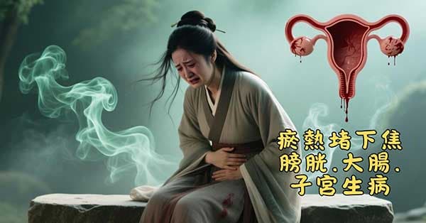 瘀熱堵在下焦，造成膀胱大腸子宮疾病