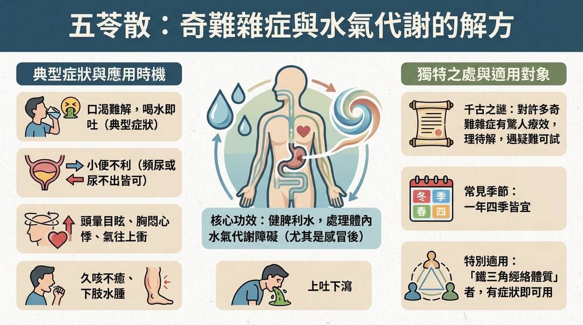 五苓散可以改善感冒之後，容易出現的體內水氣代謝障礙