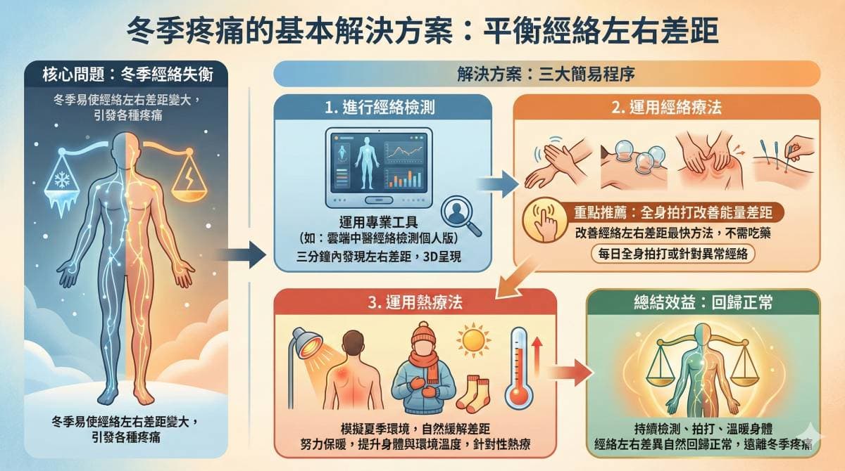 冬季改善經絡左右能量差距，可以舒緩疼痛現象