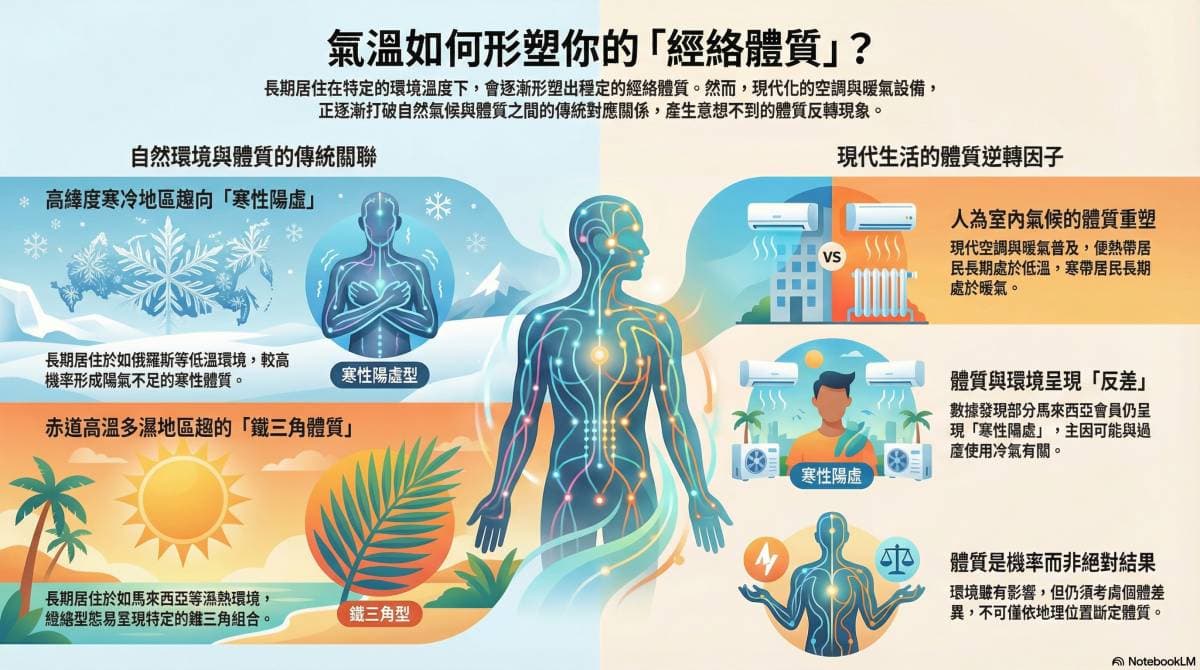 長期居住在特定的溫度環境下，容易出現特定經絡體質