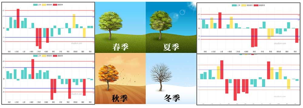 某會員一年四季檢測經絡，呈現出來的經絡型態變化