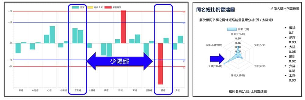 六經(同名)雷達圖可以快速看出六經的不平衡關係