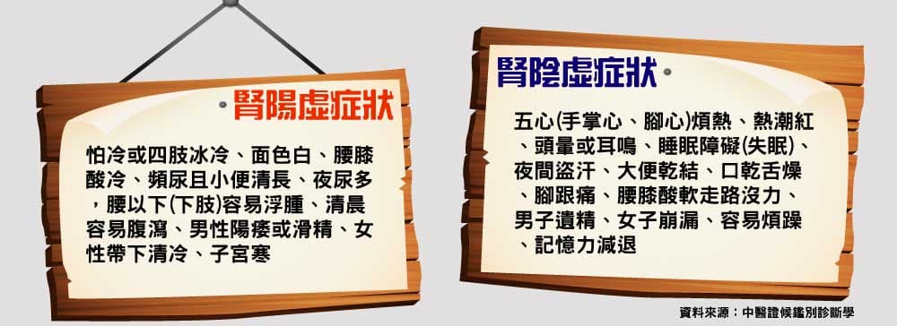 同樣是腎虛，腎陽虛與腎陰虛的症狀有明顯差異