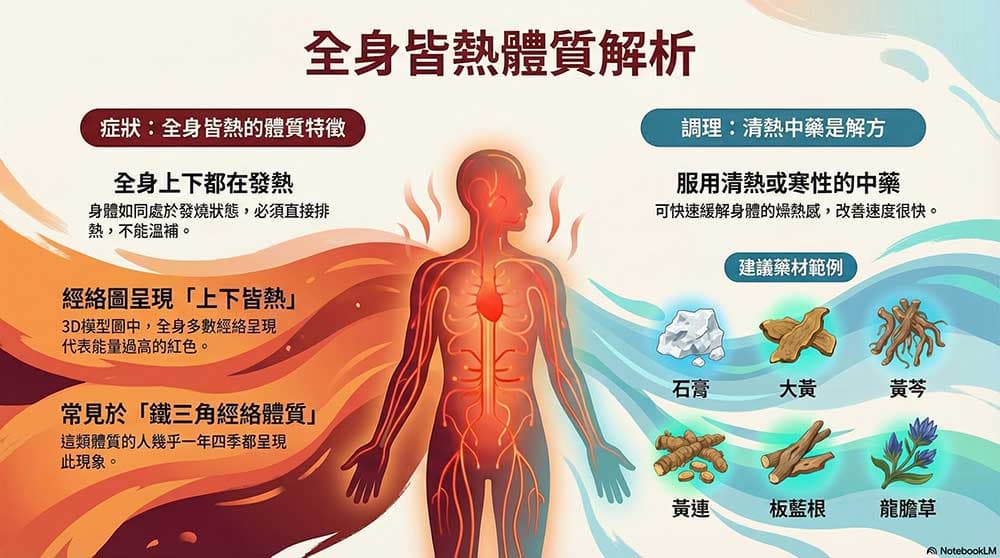 上下皆熱的人不適合排寒，必須排熱