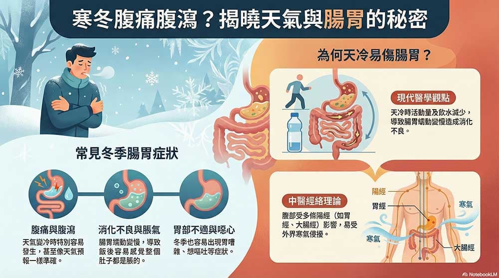 冬季容易出現腹痛、腹瀉現象