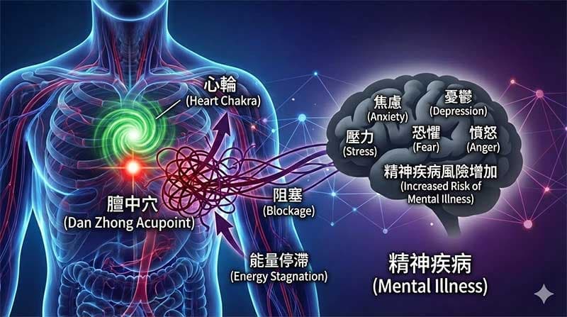 膻中穴與心輪阻塞，容易罹患精神疾病