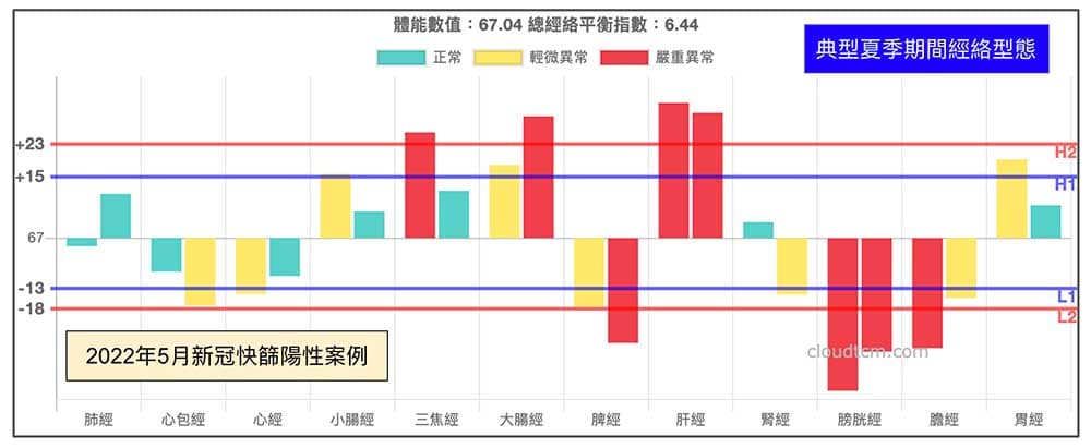 某位新冠快篩陽性的經絡型態，就是夏天常見的經絡現象