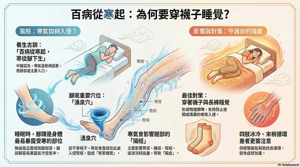 睡覺穿襪子，可以預防寒氣入侵