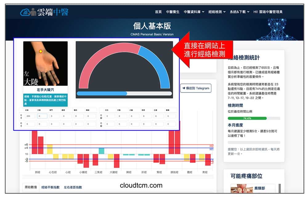 你可以直接在網站上檢測自己的經絡