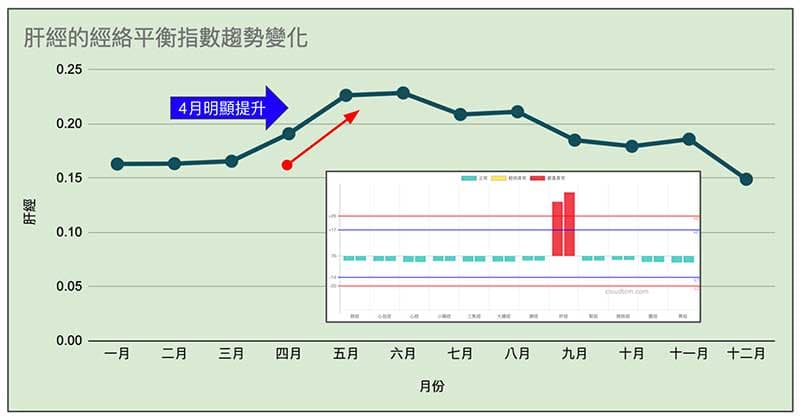 肝經一整年能量強旺，每年4月之後能量開始提升