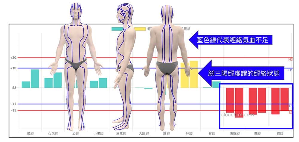 用3D呈現腳三陽虛證的經絡現象