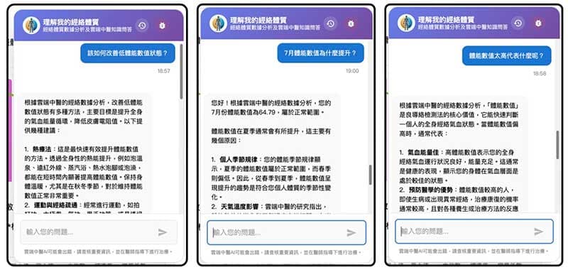針對體能數值，可與AI進行各種問答對話