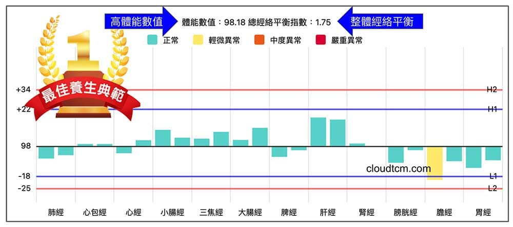 體能數值高且經絡平衡，是一種相對健康的狀態