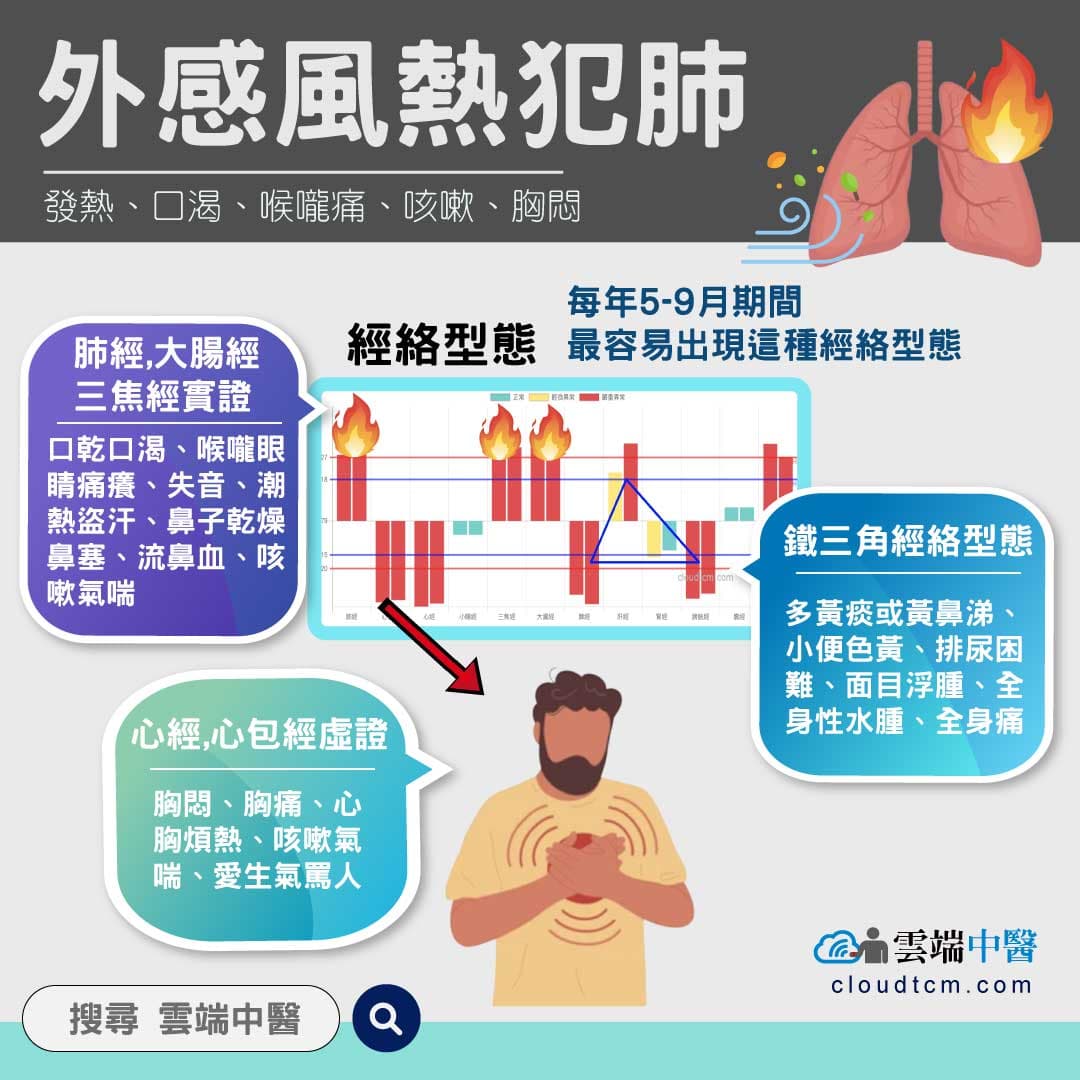 外感風熱的經絡型態，通常就是夏季常見的型態