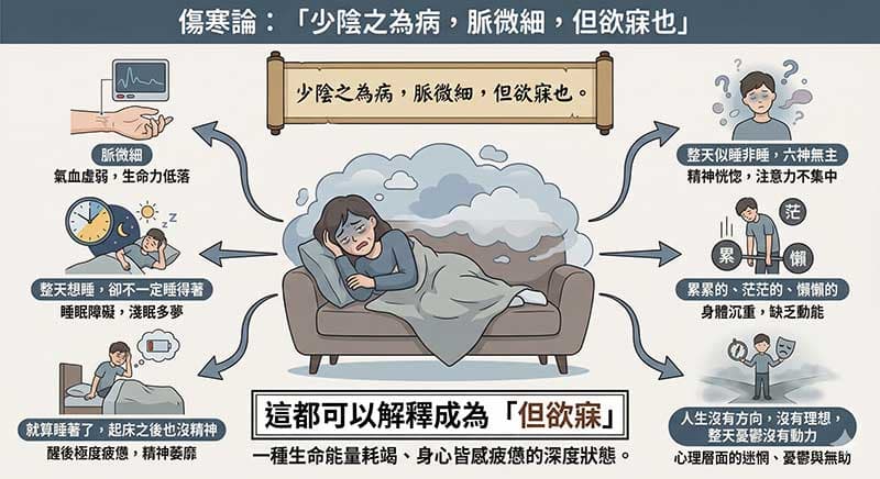 得到少陰病的人，經常都是感到身心深度疲憊感