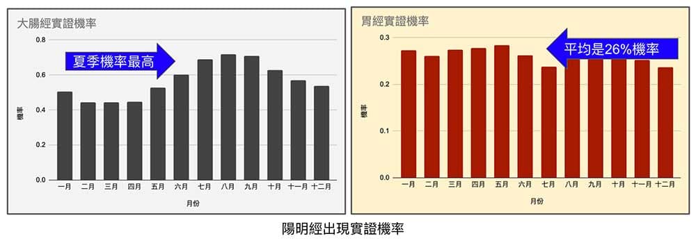 大腸經高機率實證，胃經實證的機率卻較低