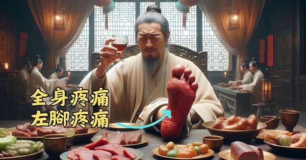 風寒濕邪氣血瘀滯造成全身及左腳疼痛