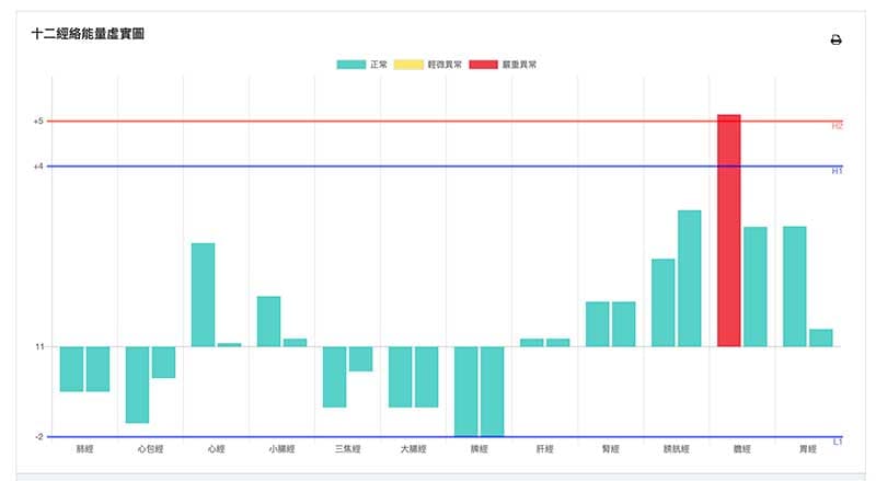 體能數值全部都很低，經絡圖看起來反而沒有異常現象