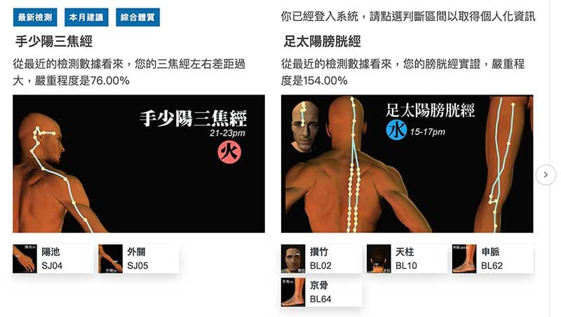症狀與疾病頁面,會直接提出個人化穴道建議