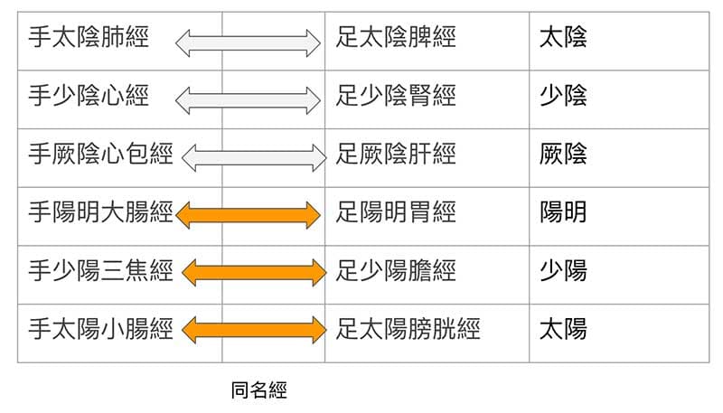 同名經源自於黃帝內經三陰三陽的概念