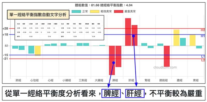 單一經絡平衡度自動分析