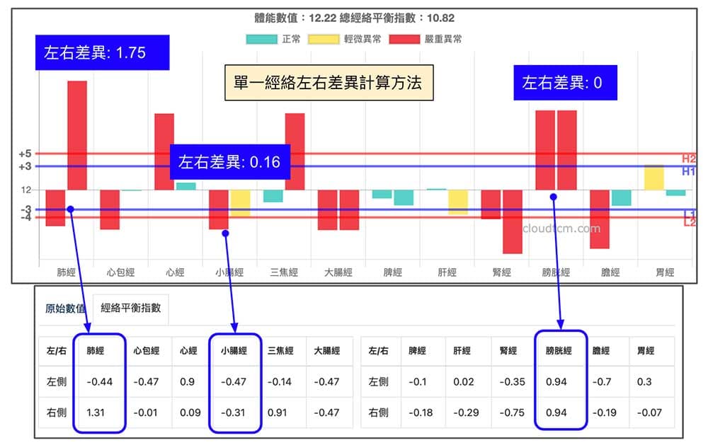 單一經絡左右差異計算方法