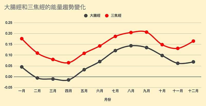 大腸經與三焦經的能量趨勢