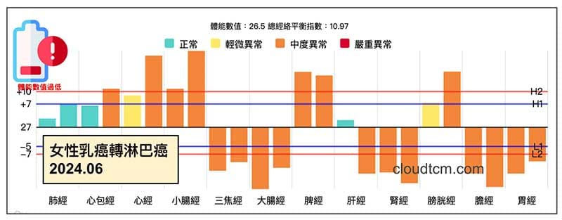 乳癌轉淋巴癌經絡型態