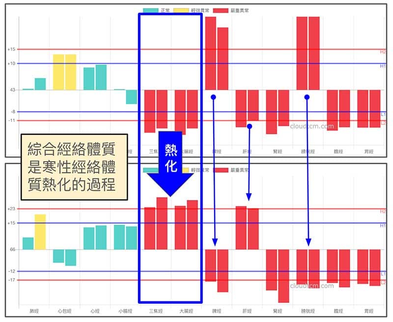 綜合經絡體質在本質上,也可能是寒性經絡體質的熱化