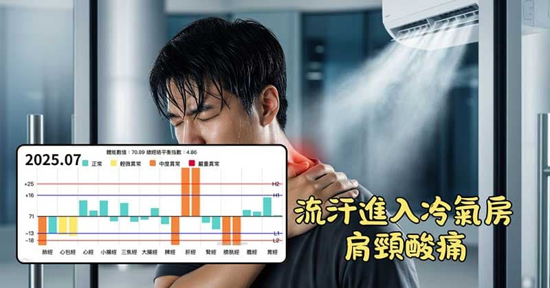 夏天流很多汗進入冷氣房,出現肩頸酸痛的經絡現象