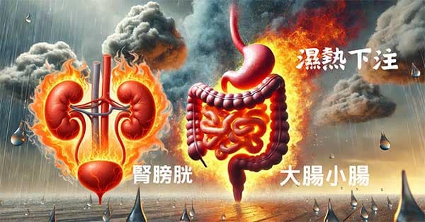 濕熱下注腎膀胱、大腸小腸