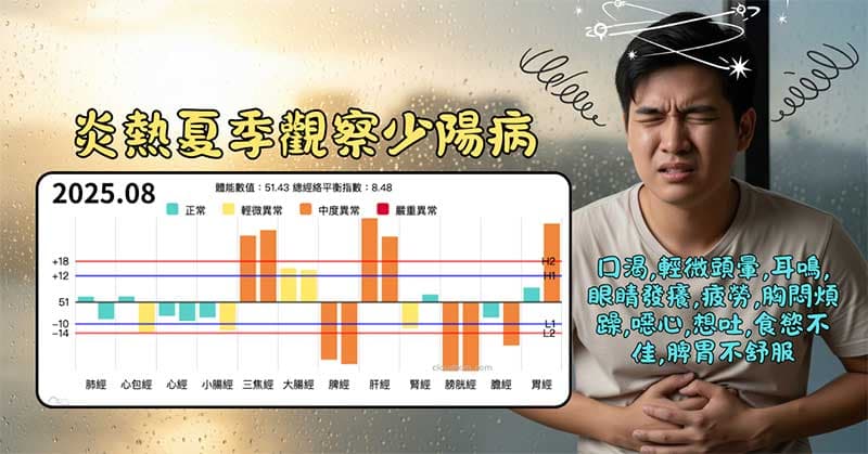 炎熱且潮濕的季節,觀察到的少陽病經絡現象