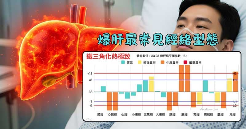 爆肝者最常見的經絡型態是鐵三角化熱極致型態