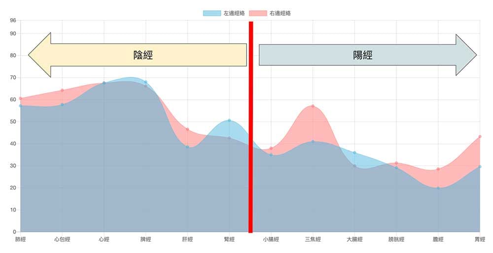 陰陽區域線圖直接看到經絡陰陽區域大小