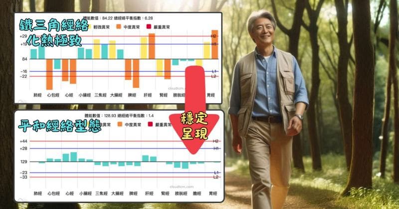雲端中醫養生達人,成功穩定出現平和經絡型態