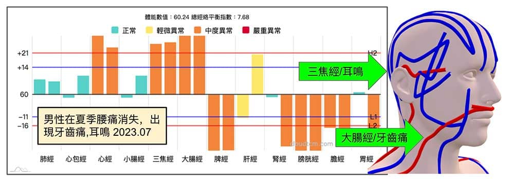 夏季腰痛消失,出現牙齒痛,耳鳴現象