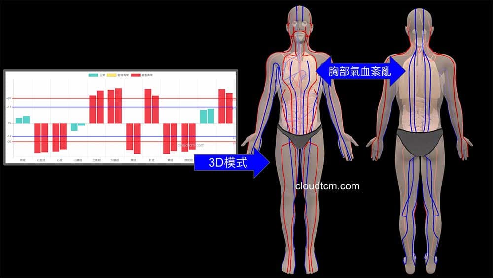 運用3D模式,看到通往胸部的經絡氣血紊亂