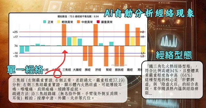 AI自動分析單經絡,整體經絡型態現象
