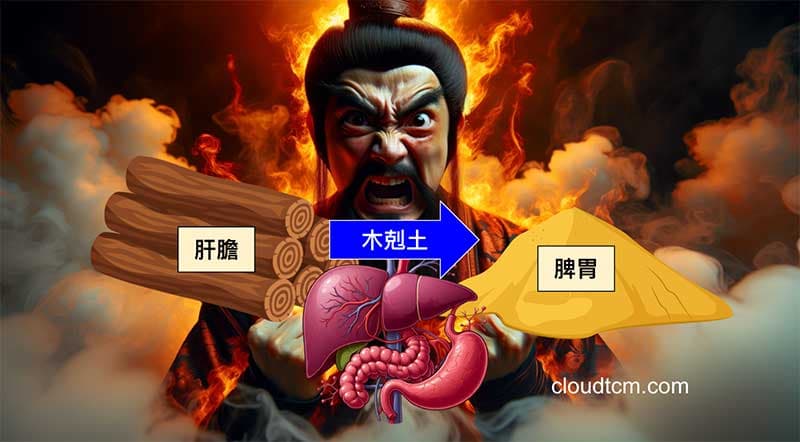 當一個人生氣的時候,體內立即肝木剋脾土